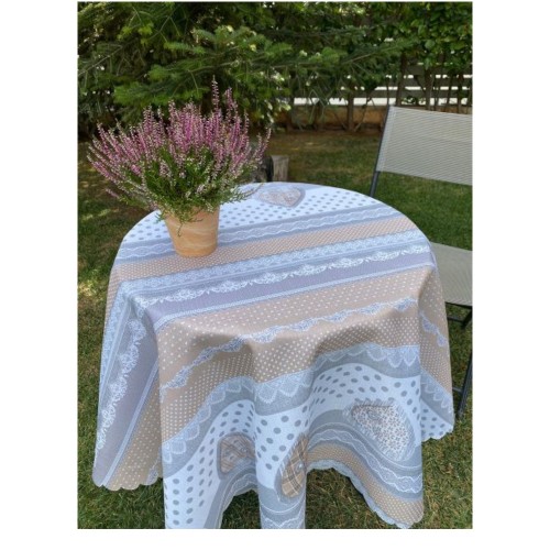 Τραπεζομάντηλο Αλέκιαστο Υφασμάτινο Ροτόντα 150cm Δαντέλα Linnea Chios Hellas 19051