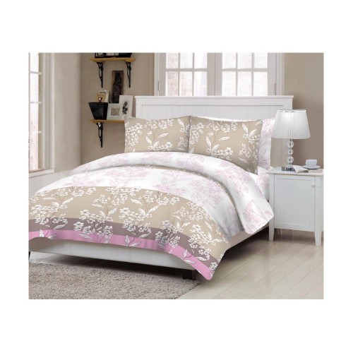 Σετ Σεντόνια Με Λάστιχο Υπέρδιπλα 220x240cm Florida Beige Cotton Line Printed Κόμβος 7004540-33