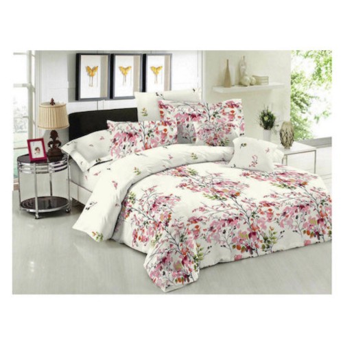 Σετ Σεντόνια Με Λάστιχο Υπέρδιπλα 220x240cm Nature Pink Cotton Line Κόμβος 7045413-49