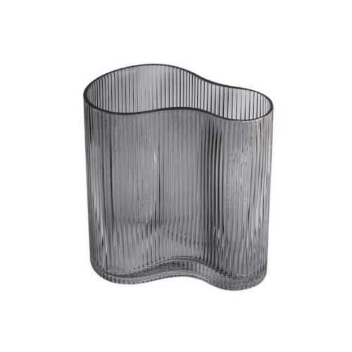 Διακοσμητικό Βάζο Γυάλινο Γκρι Με Ανάγλυφη Επιφάνεια ‘‘Premium Line’’ h21x18.7x10.7cm Lalos Dream House 4018